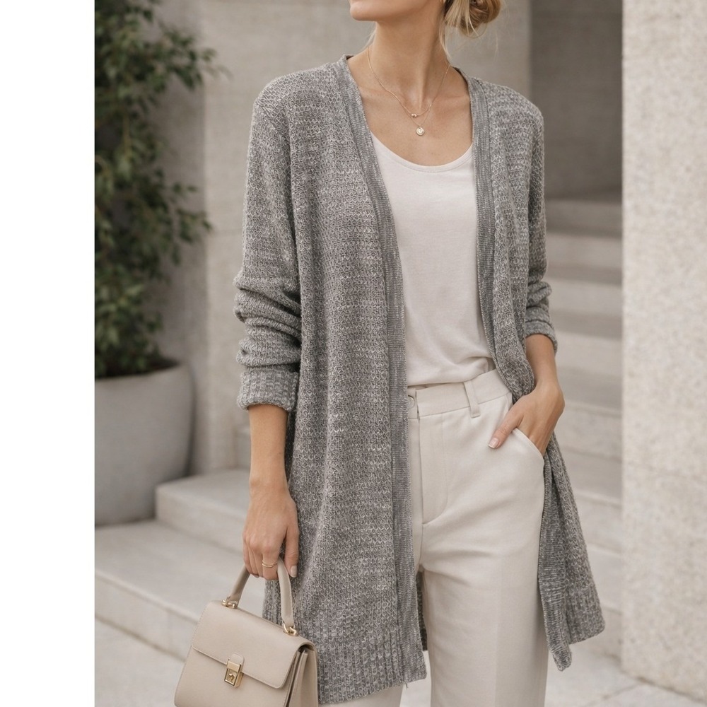 Absolutely Creative Worldwide Gray Marled Open Front Cardigan Pockets Medium